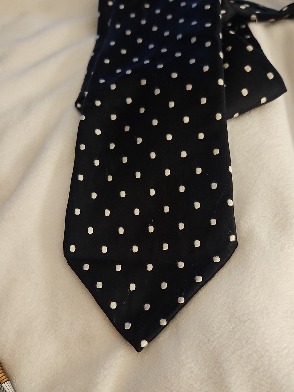 PAUL FREDRICK Black & White Embroidered Polka Dot Silk Tie - Picture 3 of 8
